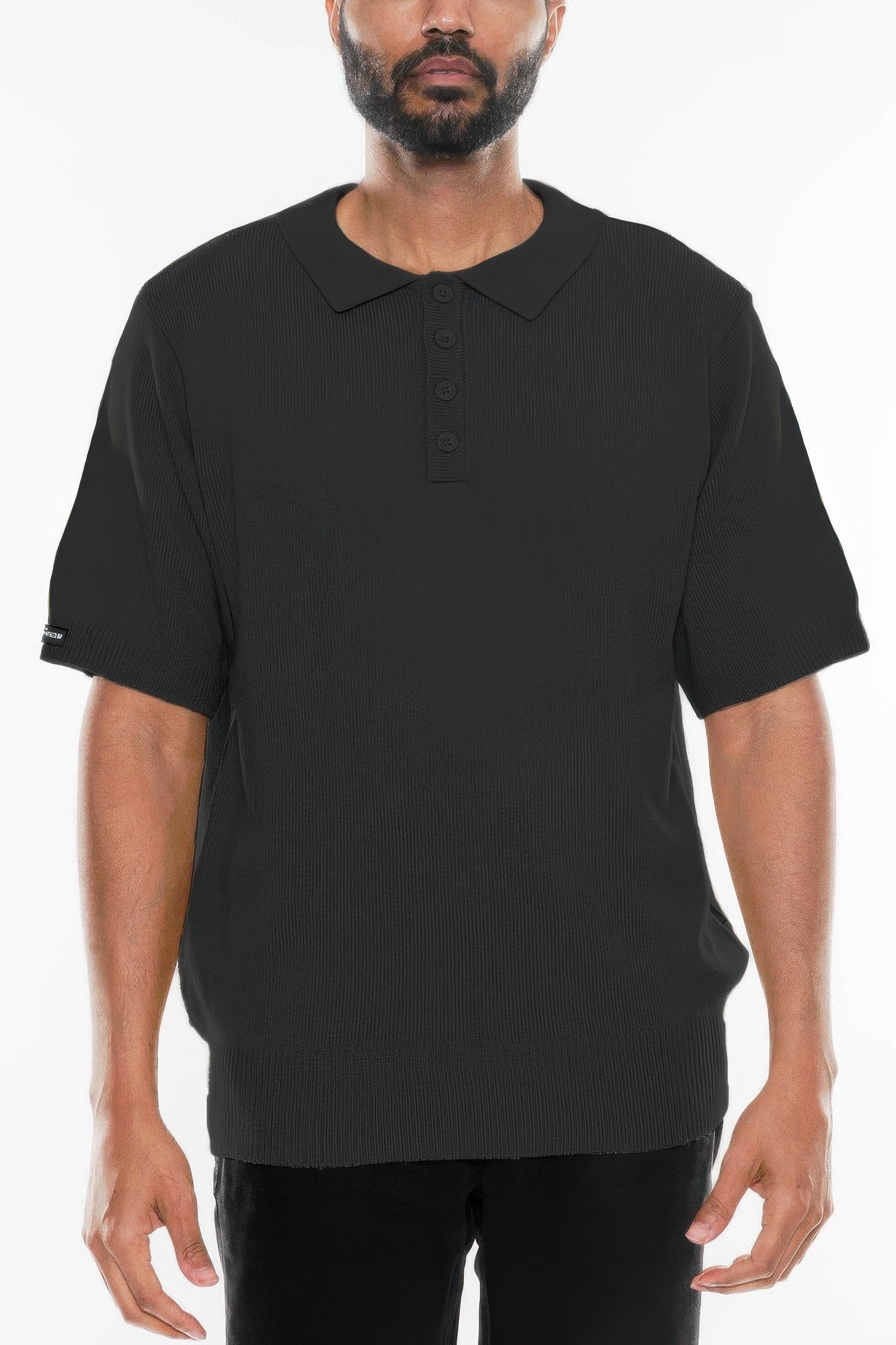 Charlie Brown Shirt: kurzarm Polo in Schwarz mit Knopfleiste am Kragen