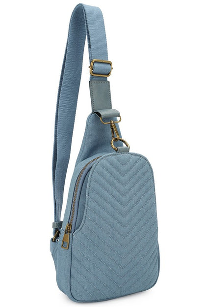 Chevron Quilted Denim Sling Bag - Tigbul's Variety Fashion Shop