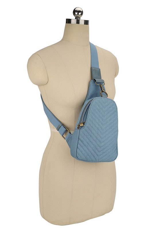 Chevron Quilted Denim Sling Bag - Tigbul's Variety Fashion Shop