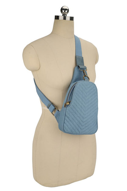 Chevron Quilted Denim Sling Bag - Tigbul's Variety Fashion Shop