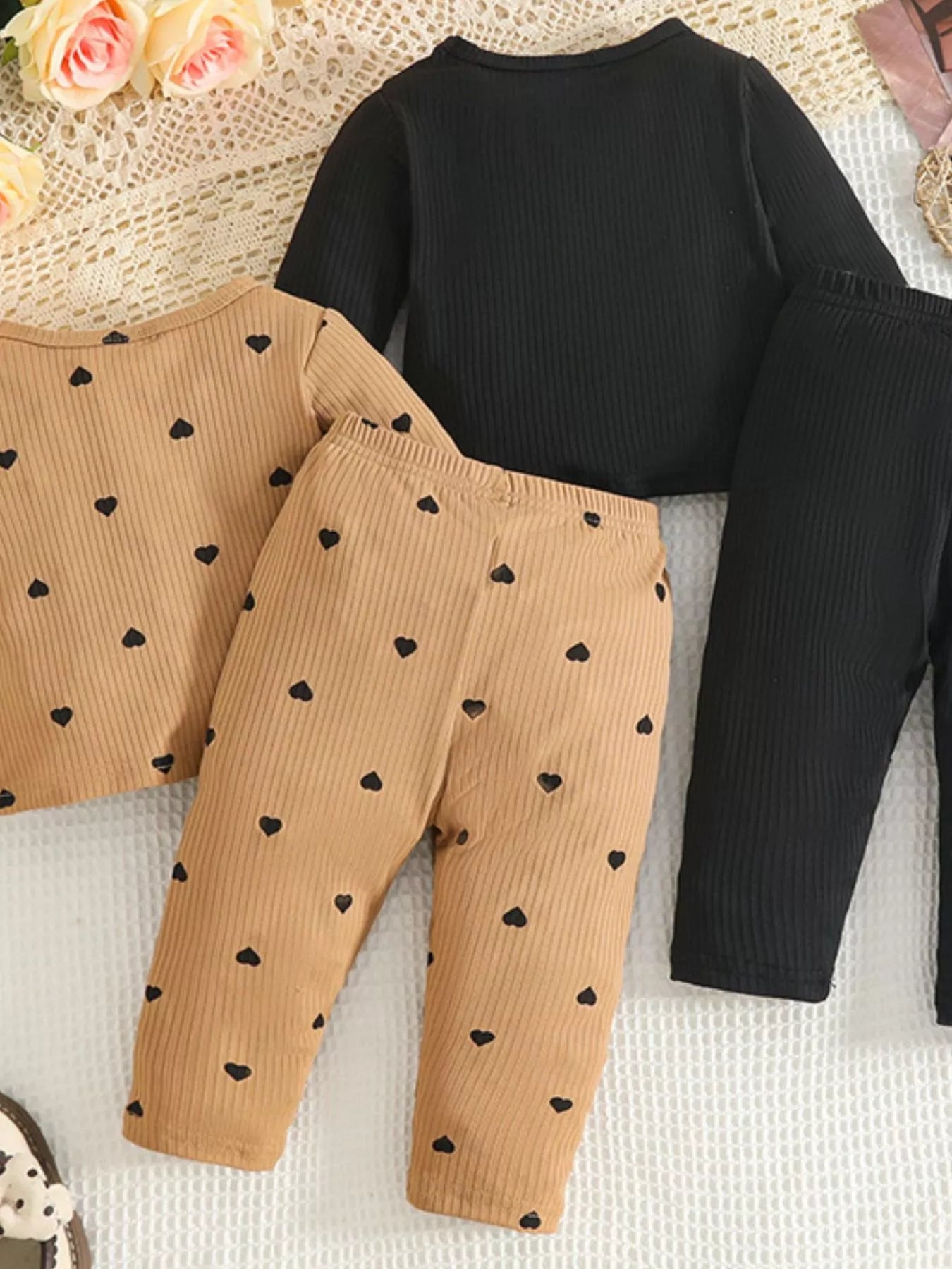 Children's Heart Print Ribbed Top and Pants Set - Tigbul's Variety Fashion Shop