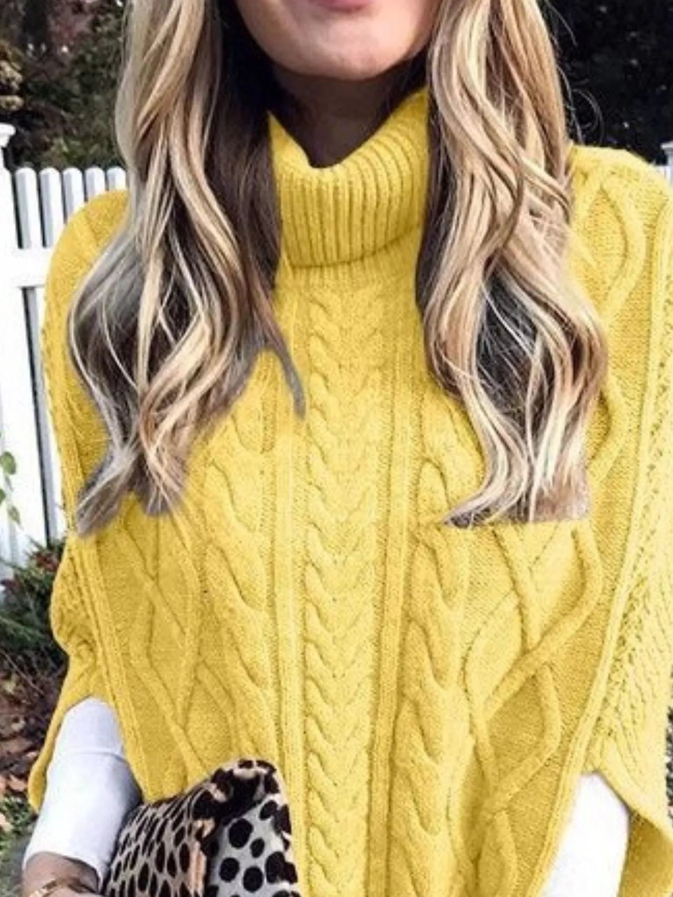 Chunky Cable Knit Turtleneck Poncho Cover Up - Tigbul's Variety Fashion Shop