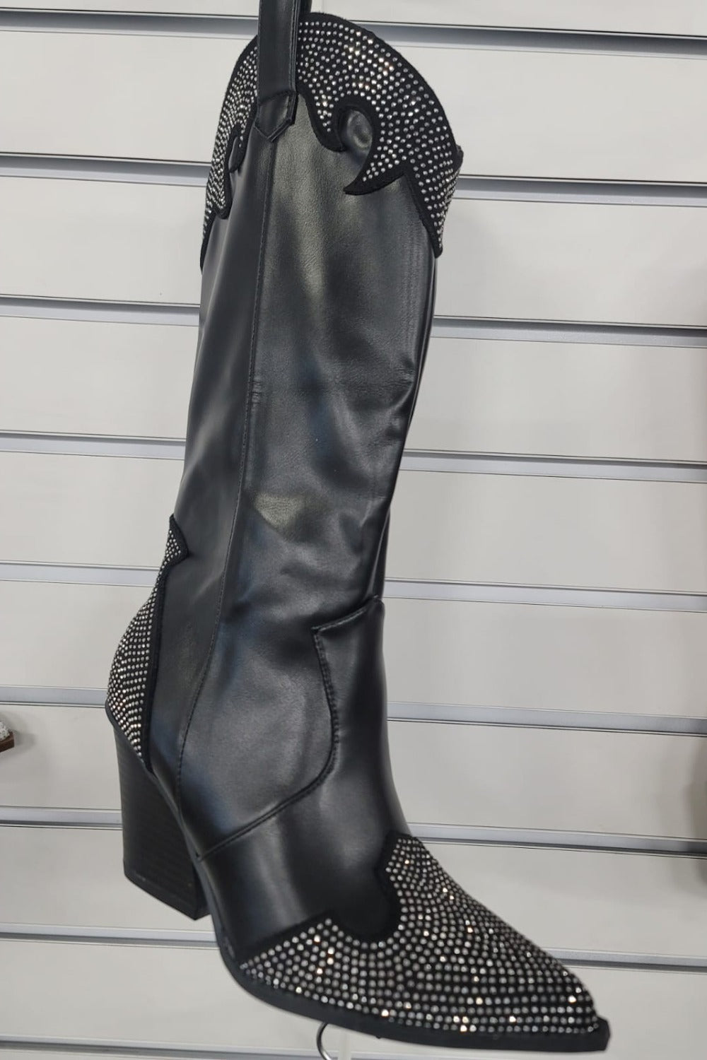 Chunky Heel Rhinestone Decor Western Boots - Tigbul's Variety Fashion Shop