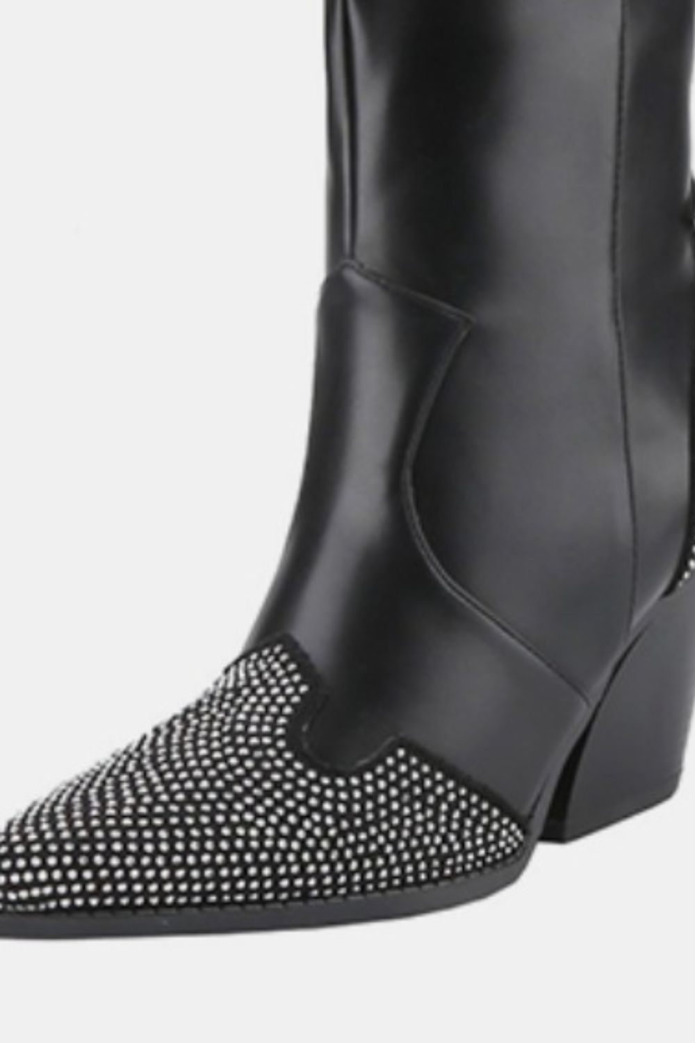 Chunky Heel Rhinestone Decor Western Boots - Tigbul's Variety Fashion Shop