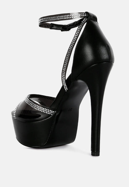 Cinderella Rhinestones Embellished Stiletto Platform Sandals - Tigbul's Variety Fashion Shop