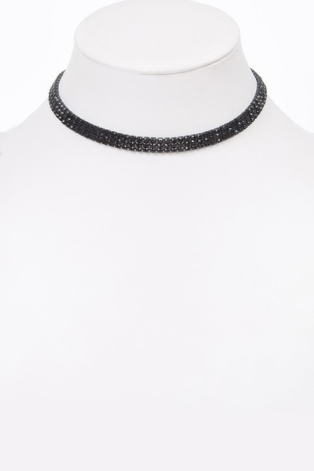 Rhinestone circle party choker, black beaded band with sparkle trim