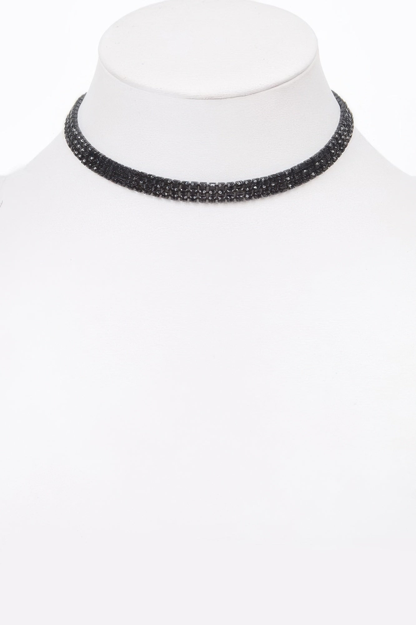 Rhinestone circle party choker, black beaded band with sparkle trim