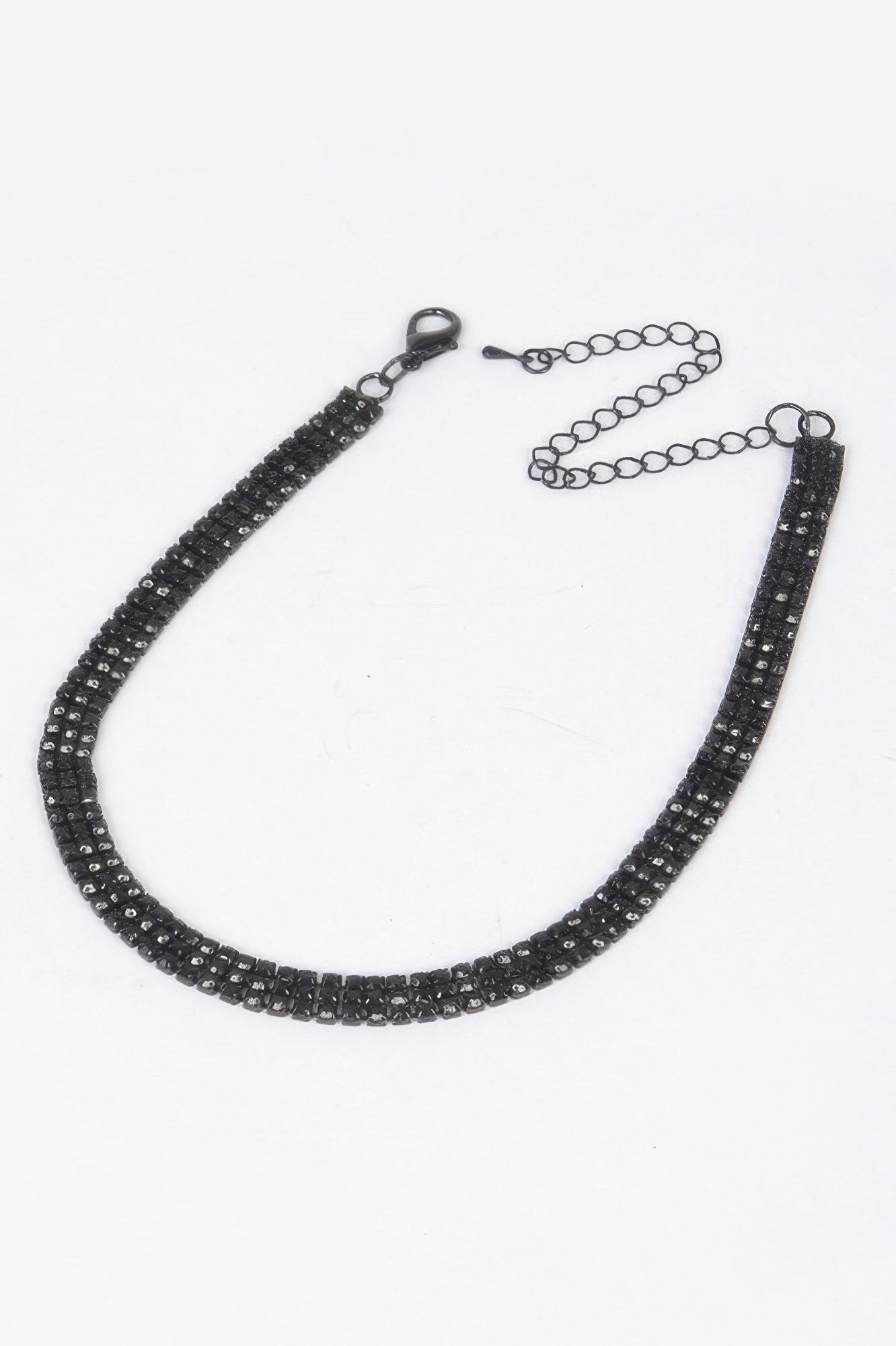 Black rhinestone circle choker necklace with chain links and clasp