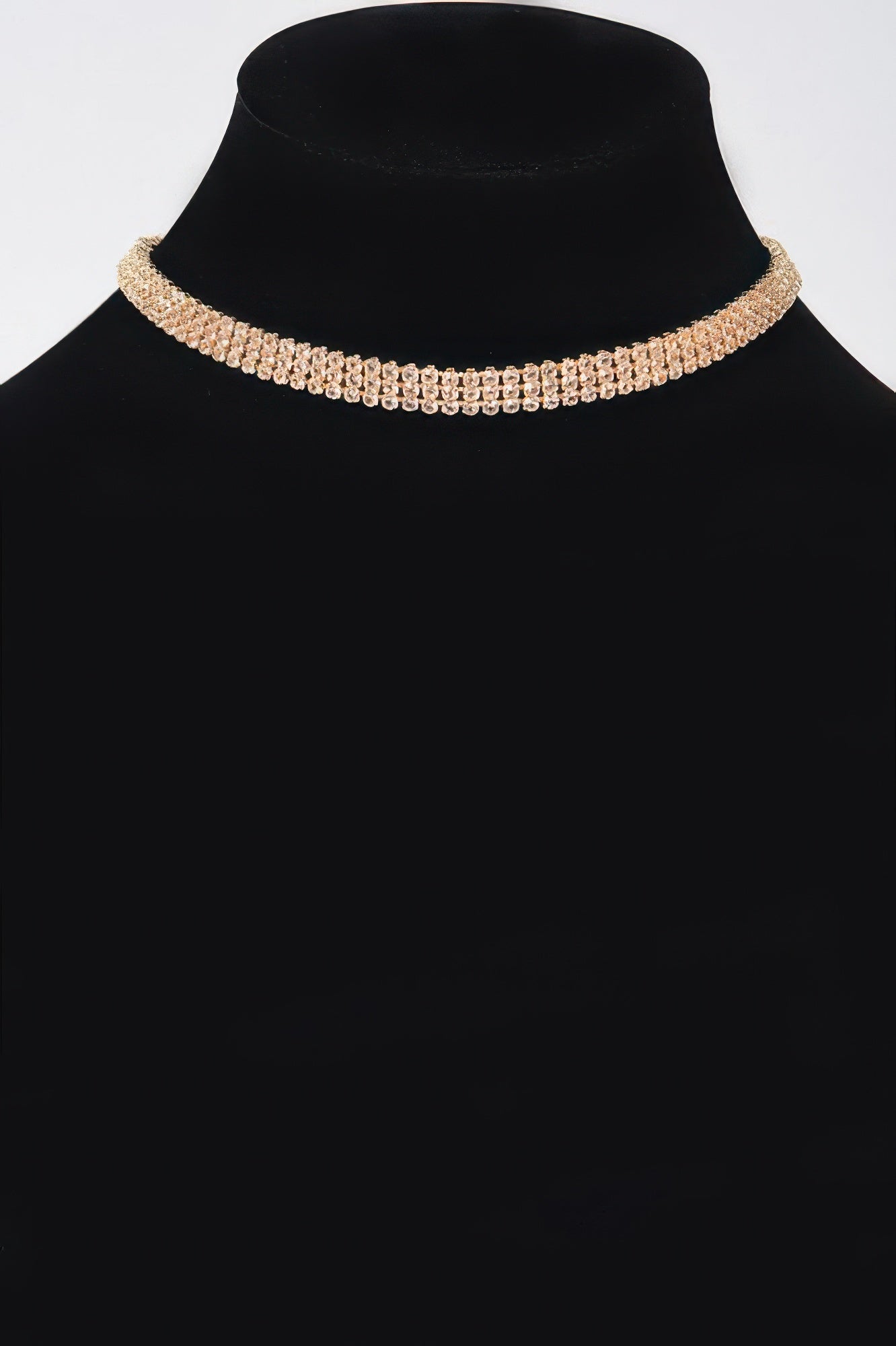 Gold rhinestone circle choker necklace, wide band with round crystal rows