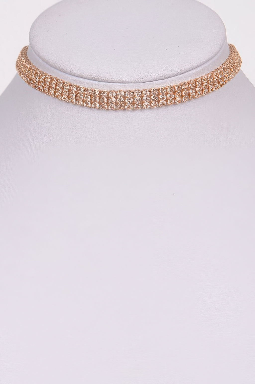 Gold rhinestone circle choker necklace, rose-gold glitter band