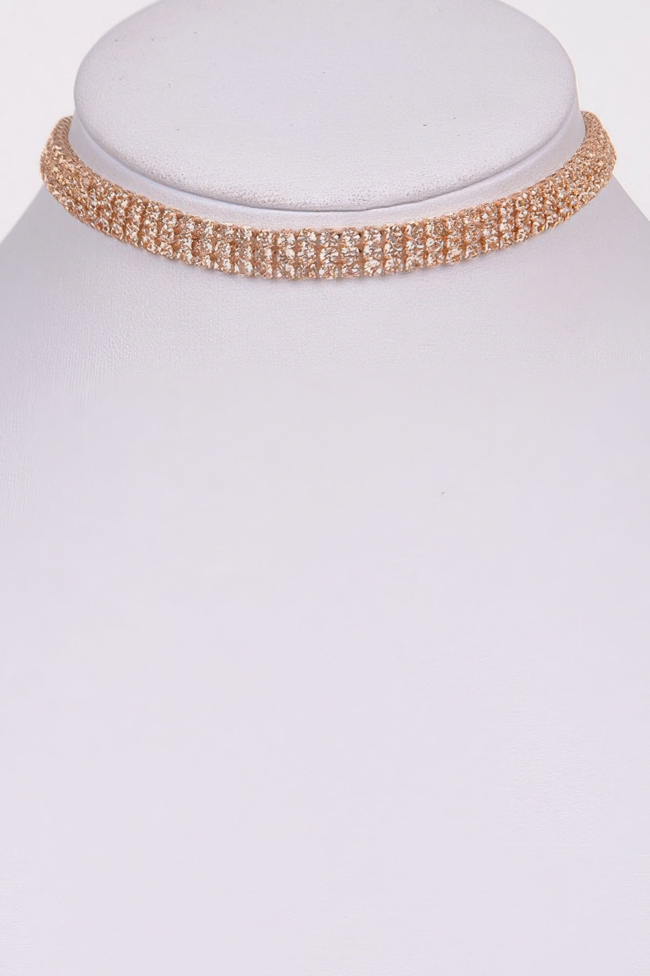 Gold rhinestone circle choker necklace, rose-gold glitter band