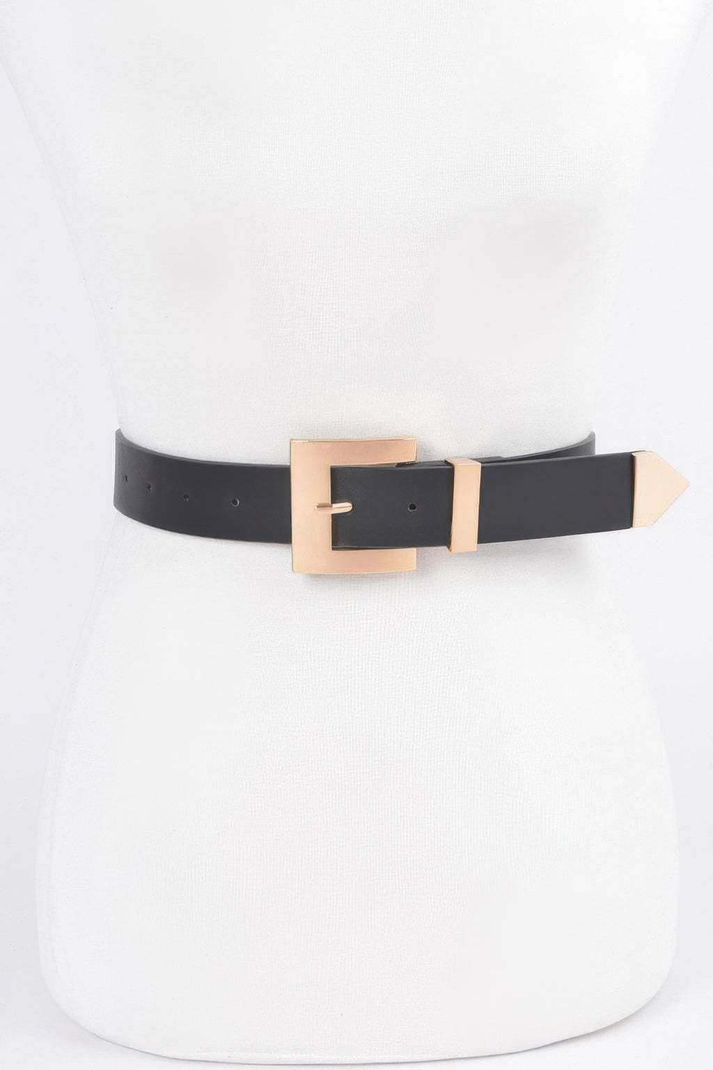 Classic big buckle belt in black with large rectangular gold-tone buckle
