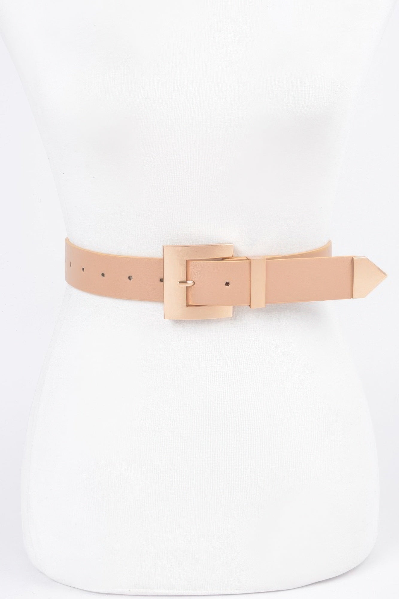 Classic big buckle belt in khaki with large rectangular gold-tone buckle