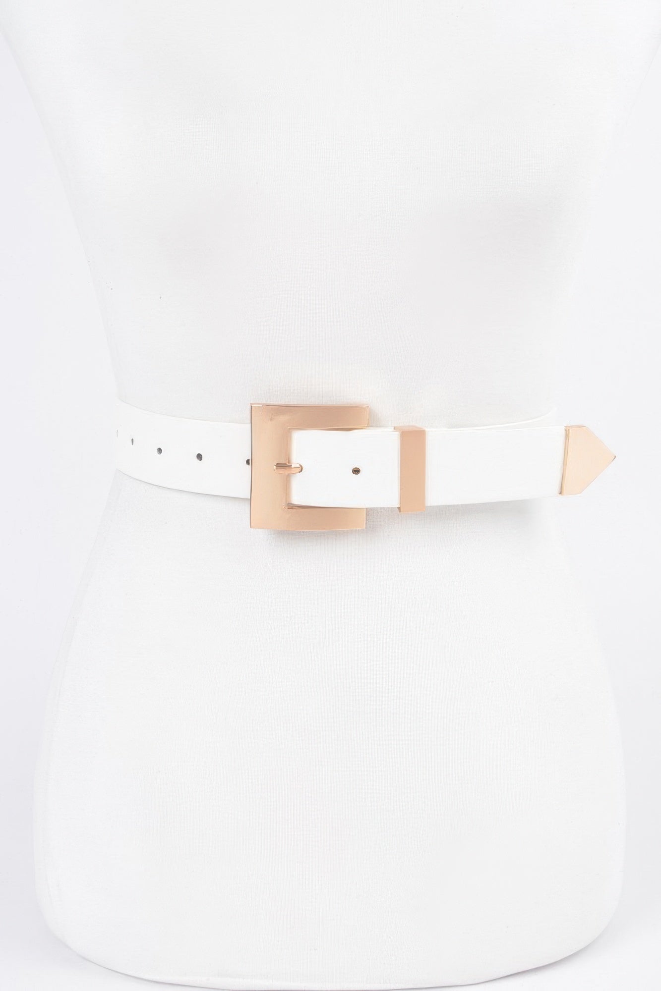 Classic big buckle belt in white with large square gold-tone buckle