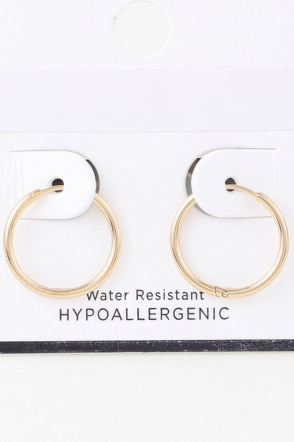 Classic shiny gold hoop earrings, round open loop with small post at the top