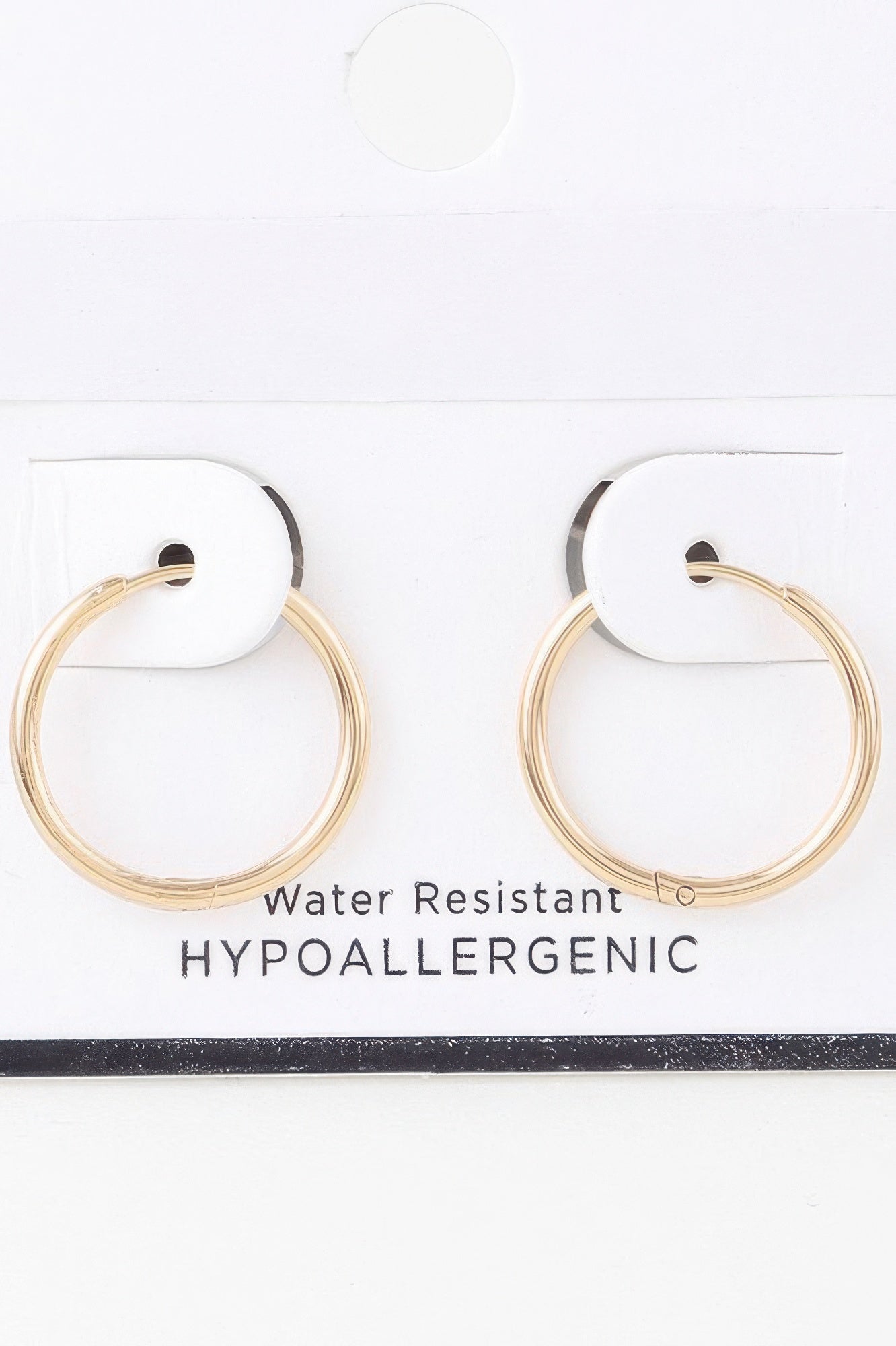 Classic shiny gold hoop earrings, round open loop with small post at the top