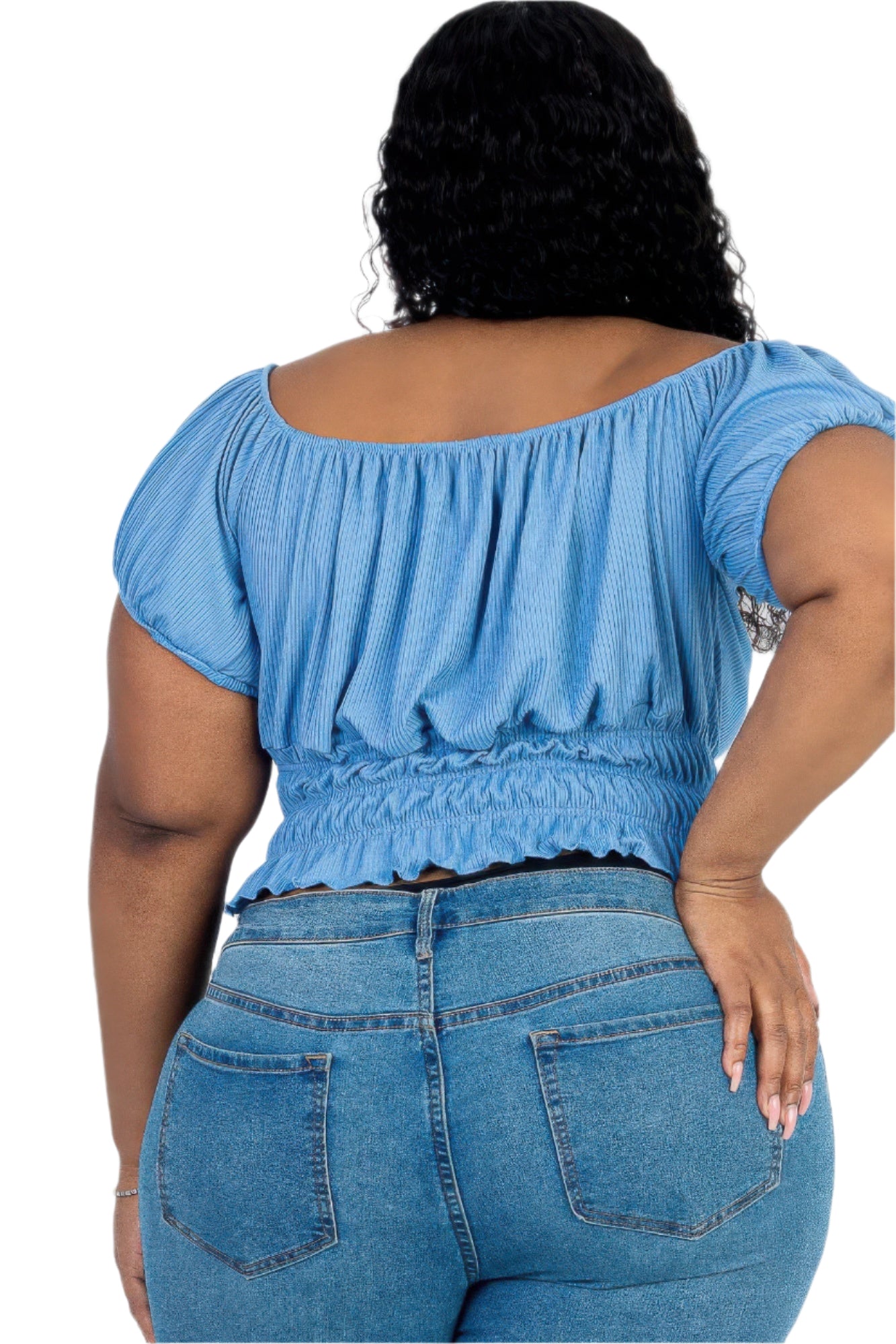 Plus size casual ruched puff sleeve ribbed knit solid top - Tigbul's Variety Fashion Shop