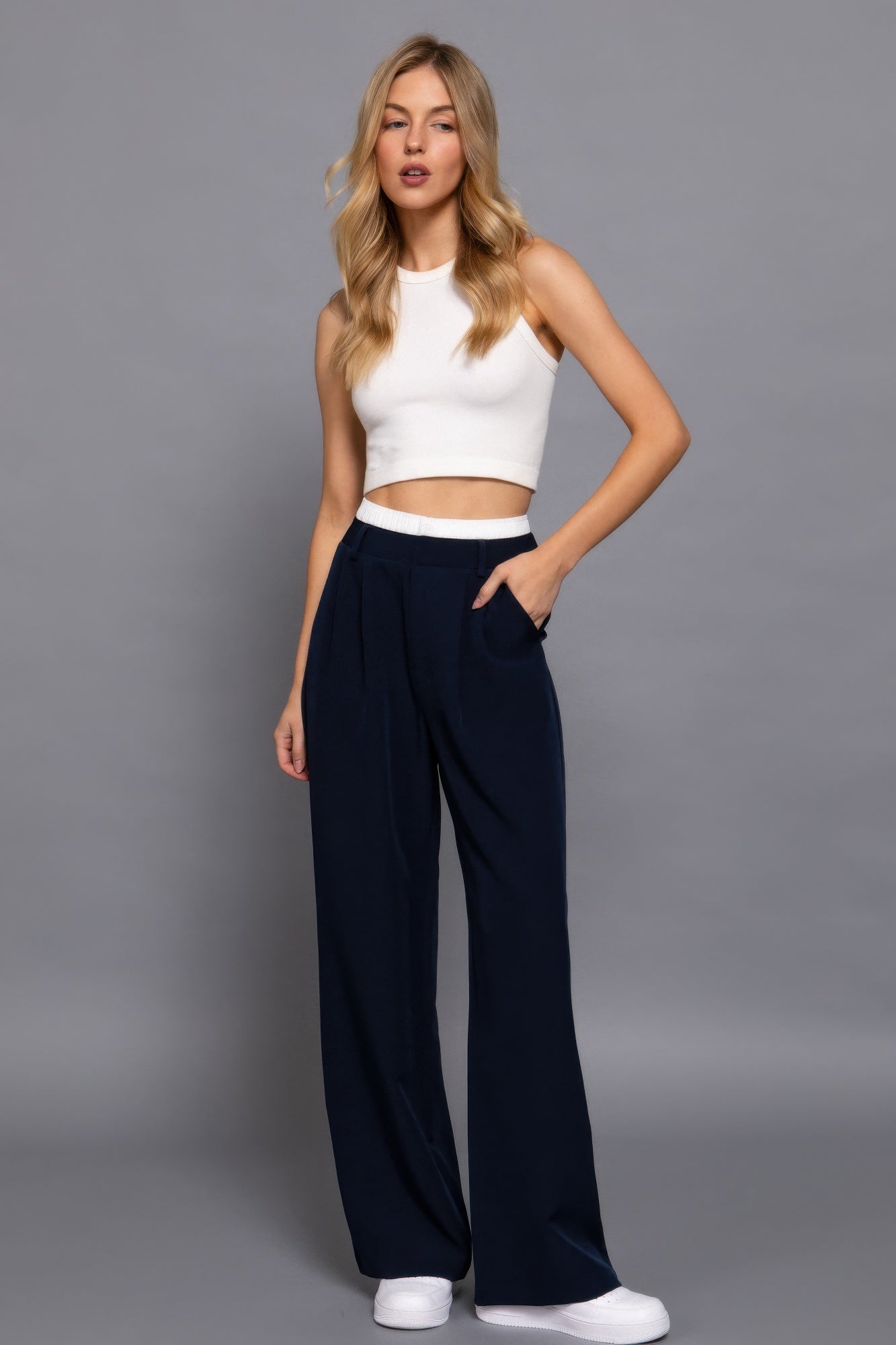 Contrast Waist Boxer Straight Long Pants - Tigbul's Variety Fashion Shop