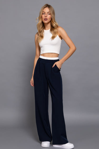 Contrast Waist Boxer Straight Long Pants - Tigbul's Variety Fashion Shop