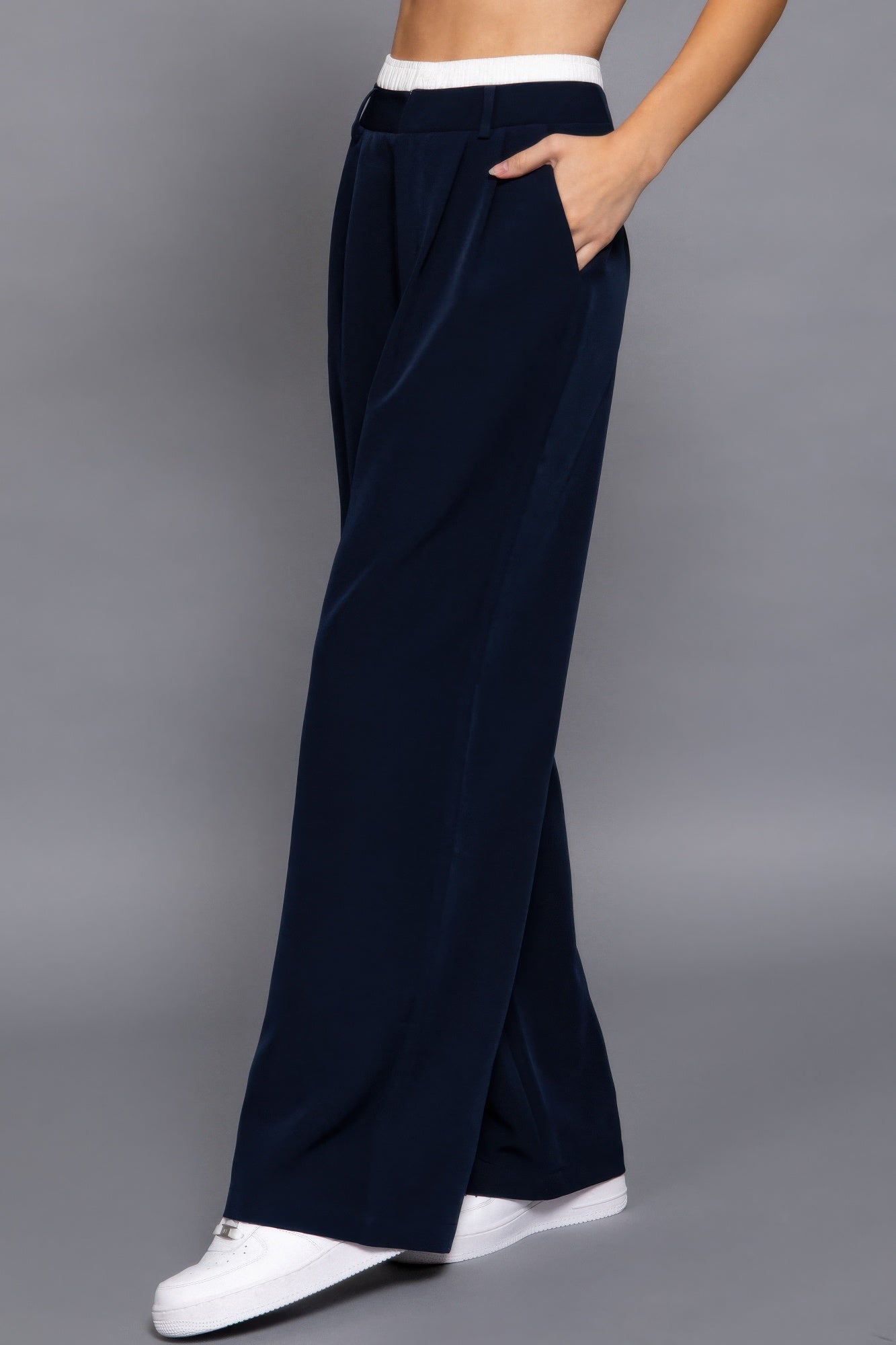 Contrast Waist Boxer Straight Long Pants - Tigbul's Variety Fashion Shop