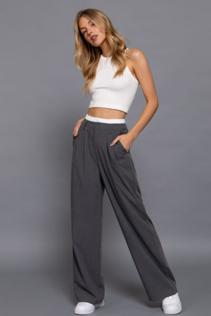Contrast Waist Boxer Straight Long Pants - Tigbul's Variety Fashion Shop
