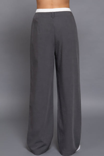 Contrast Waist Boxer Straight Long Pants - Tigbul's Variety Fashion Shop