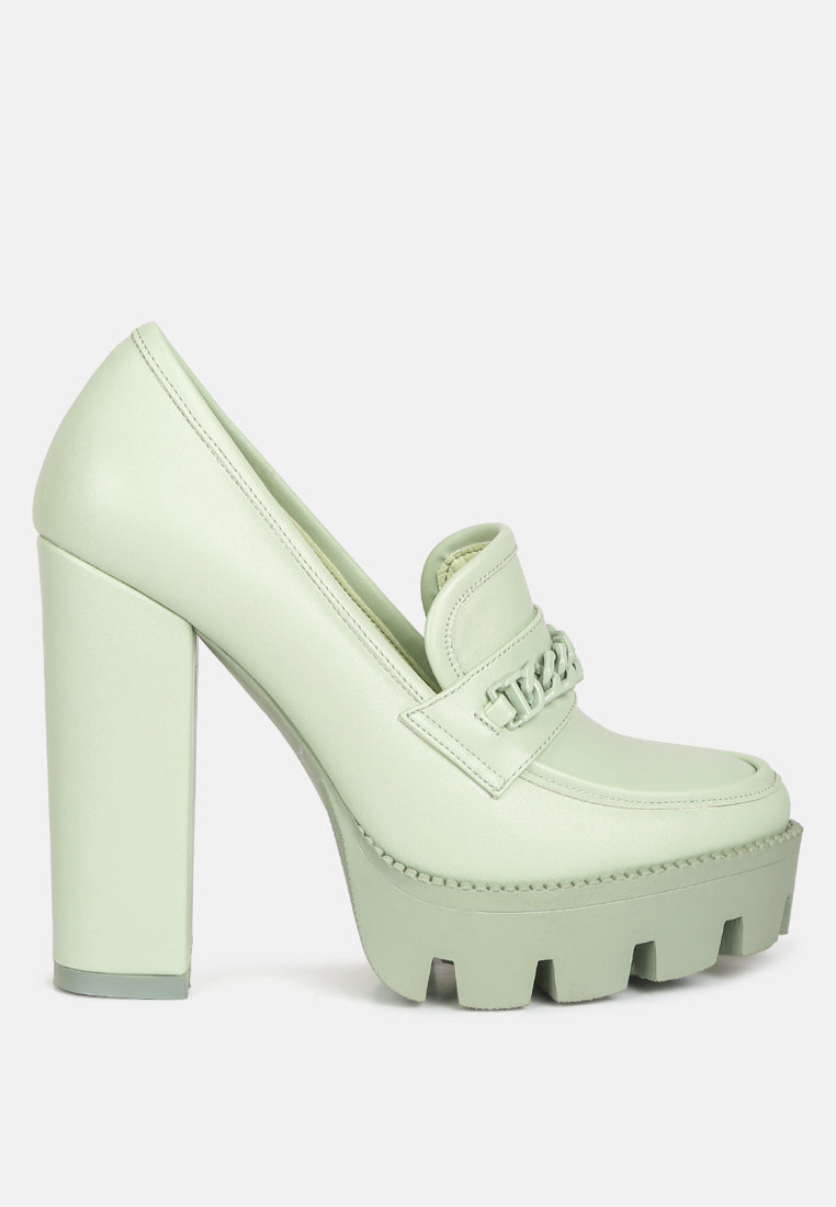 Corinne Chain Embellished Chunky Loafers - Tigbul's Variety Fashion Shop