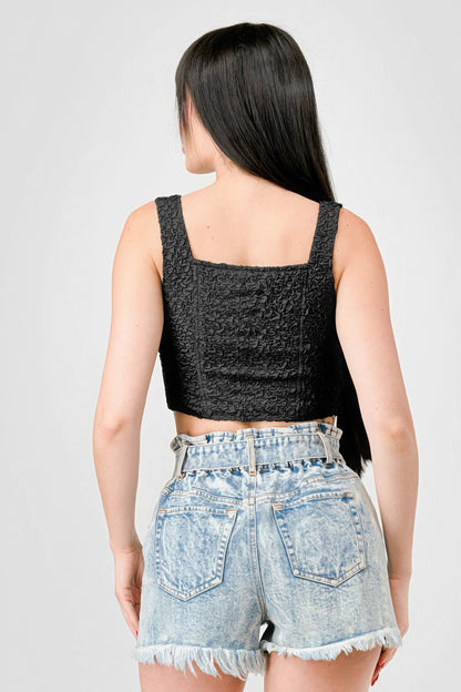 Crinkle Stretch Knit Sweetheart Hooked Bustier Cropped Top - Tigbul's Variety Fashion Shop