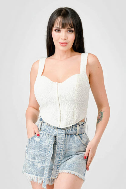 Crinkle Stretch Knit Sweetheart Hooked Bustier Cropped Top - Tigbul's Variety Fashion Shop