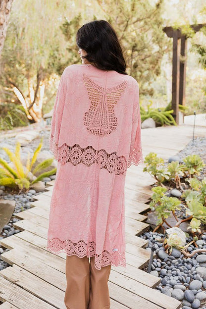 Crochet Open Patch Longline Kimono - Tigbul's Variety Fashion Shop