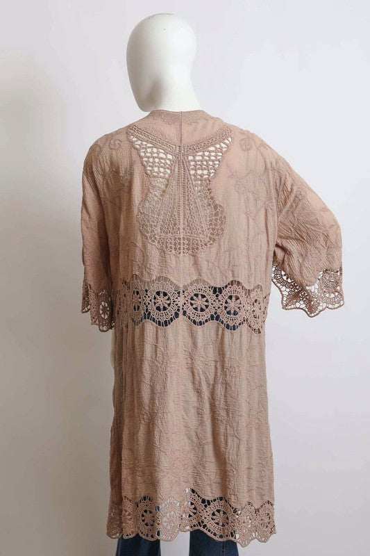 Crochet Open Patch Longline Kimono - Tigbul's Variety Fashion Shop