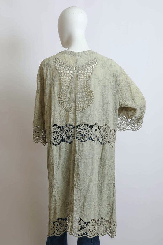 Crochet Open Patch Longline Kimono - Tigbul's Variety Fashion Shop