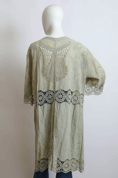 Crochet Open Patch Longline Kimono - Tigbul's Variety Fashion Shop