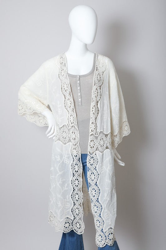 Crochet Open Patch Longline Kimono - Tigbul's Variety Fashion Shop