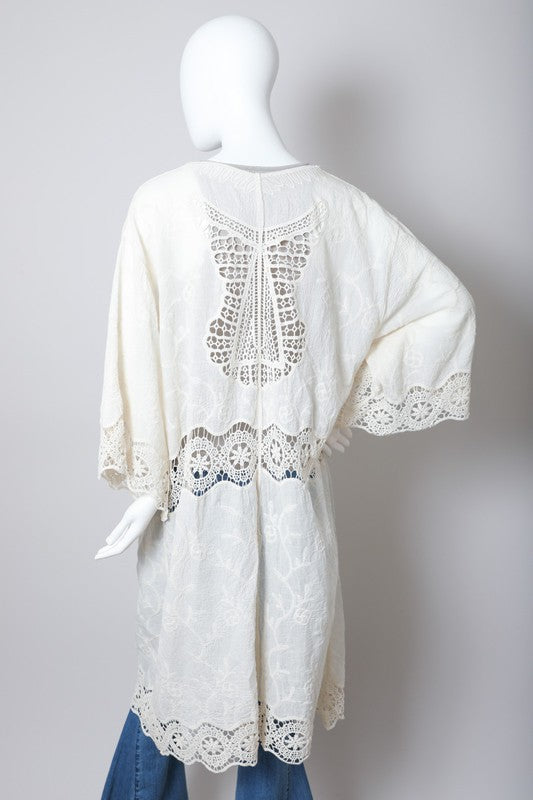 Crochet Open Patch Longline Kimono - Tigbul's Variety Fashion Shop
