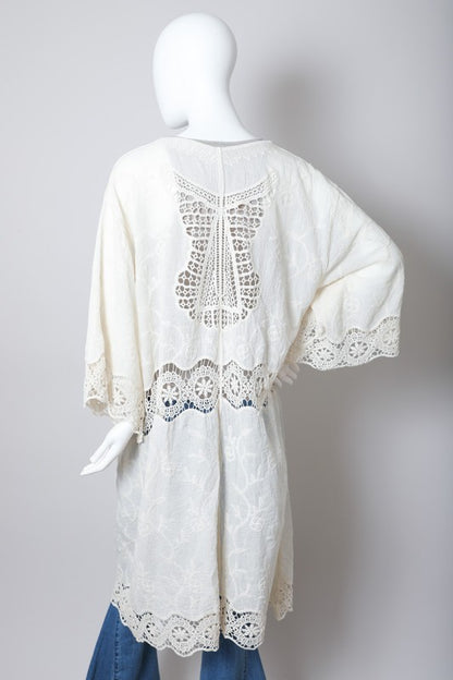 Crochet Open Patch Longline Kimono - Tigbul's Variety Fashion Shop