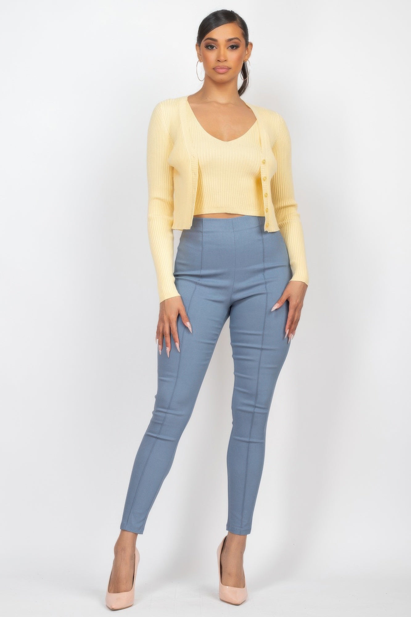 Crop Tank Top & Cardigan Sweater Set - Tigbul's Variety Fashion Shop