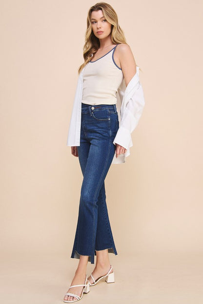 Crossover Step Hem Cropped Denim Jean Pants - Tigbul's Variety Fashion Shop