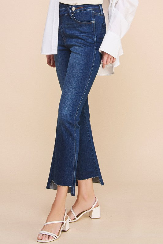 Crossover Step Hem Cropped Denim Jean Pants - Tigbul's Variety Fashion Shop