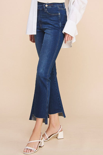 Crossover Step Hem Cropped Denim Jean Pants - Tigbul's Variety Fashion Shop