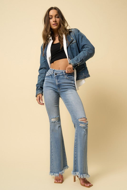Crossover Wide Leg Denim Jean Pants - Tigbul's Variety Fashion Shop