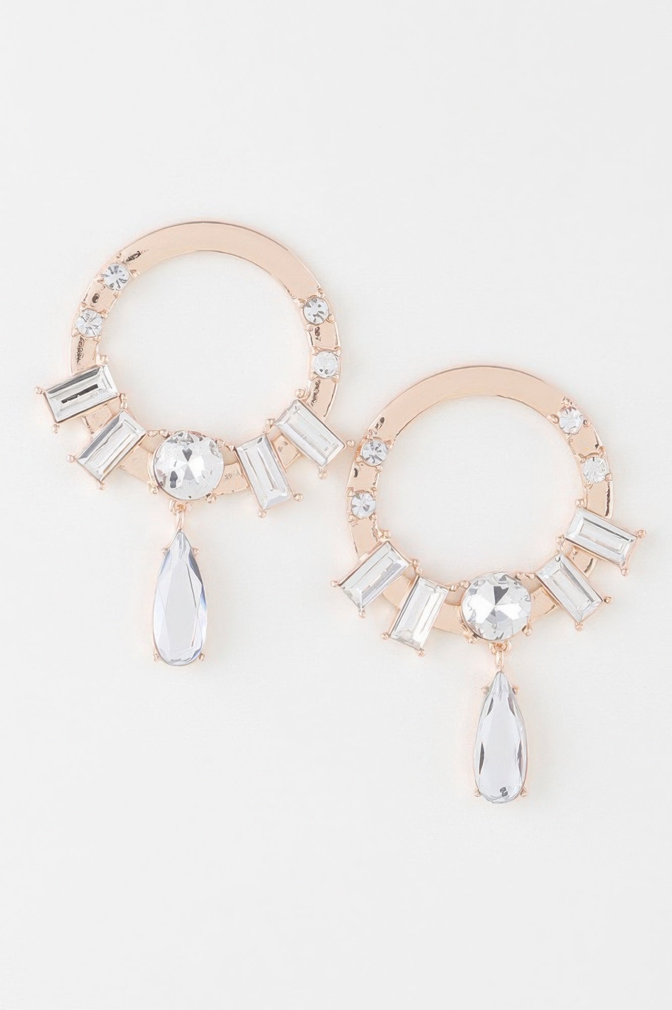 Crystal rim drop earrings with gold-tone hoop and clear baguette stones