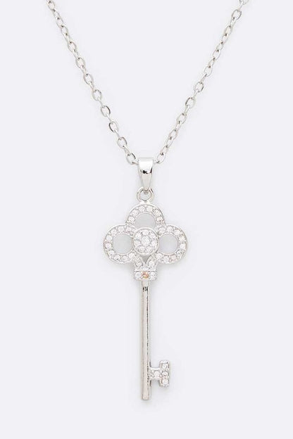 Cubic Zirconia Key Pendant Necklace - Tigbul's Variety Fashion Shop