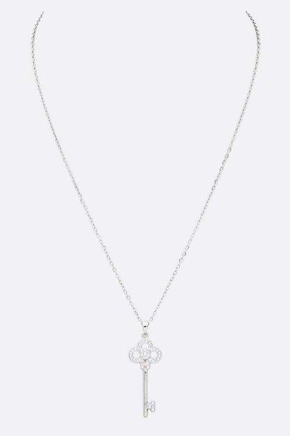 Cubic Zirconia Key Pendant Necklace - Tigbul's Variety Fashion Shop