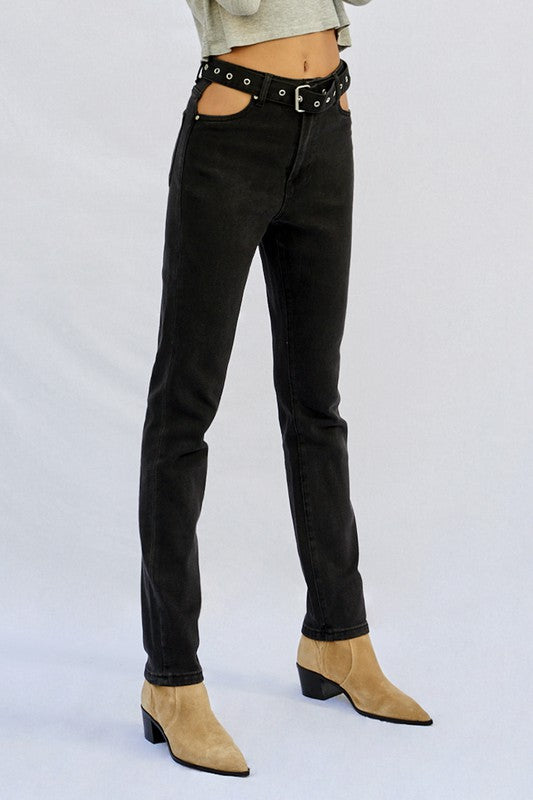 Cut Out Front Pocket Straight Jeans - Tigbul's Variety Fashion Shop
