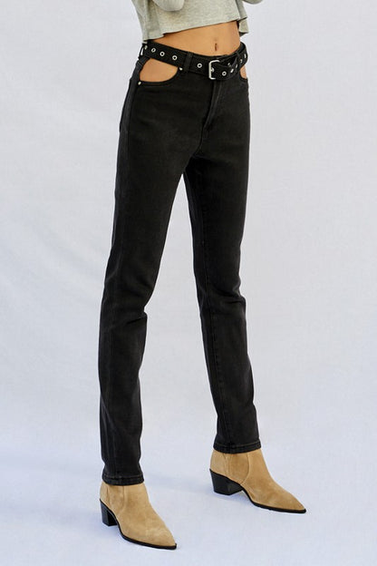 Cut Out Front Pocket Straight Jeans - Tigbul's Variety Fashion Shop