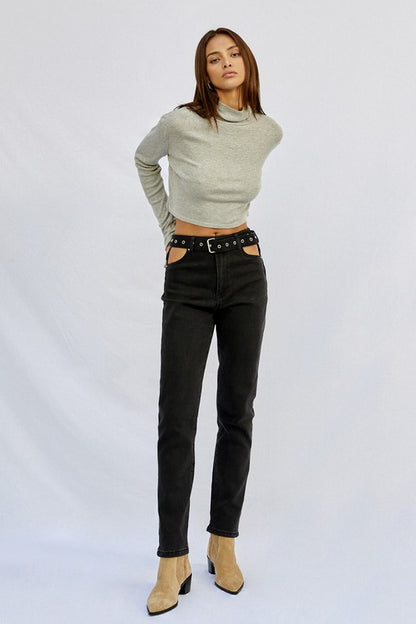 Cut Out Front Pocket Straight Jeans - Tigbul's Variety Fashion Shop