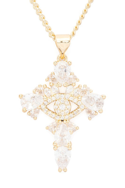 CZ Eye Cross Pendant Necklace - Tigbul's Variety Fashion Shop