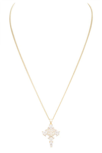 CZ Eye Cross Pendant Necklace - Tigbul's Variety Fashion Shop