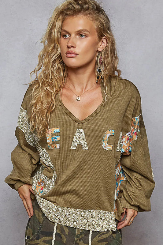 POL Peace Patch Floral Long Sleeve Hoodie - Tigbul's Variety Fashion Shop
